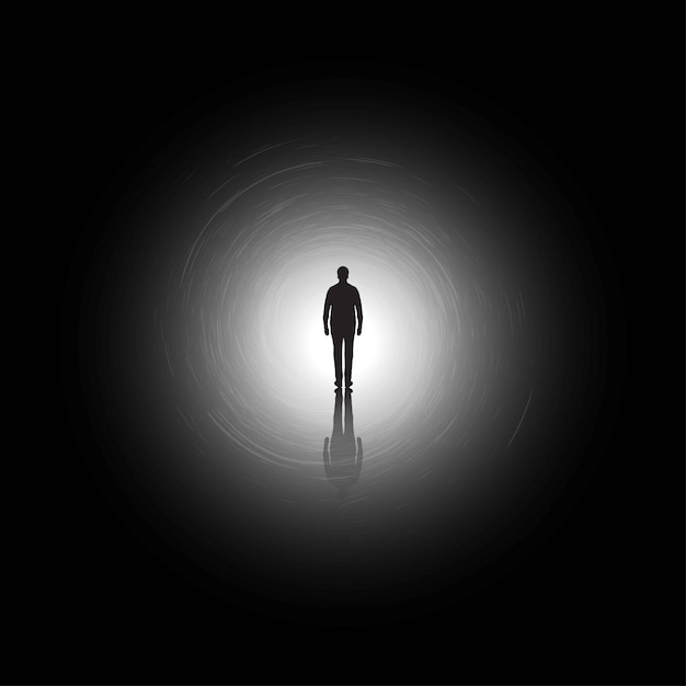 Vecteur silhouette d'homme qui s'allume dans le tunnel sortie illustration d'un homme en dépression illustration de psychologie