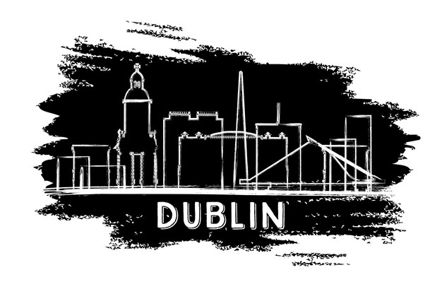 Silhouette D'horizon De Dublin. Croquis Dessiné à La Main. Concept De Voyage D'affaires Et De Tourisme Avec Architecture Historique. Image Pour La Bannière De Présentation Et Le Site Web. Illustration Vectorielle.