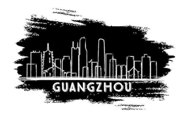 Silhouette D'horizon De Guangzhou Chine. Croquis Dessiné à La Main. Illustration Vectorielle. Concept De Voyage D'affaires Et De Tourisme à L'architecture Moderne. Image Pour La Bannière De Présentation Et Le Site Web.