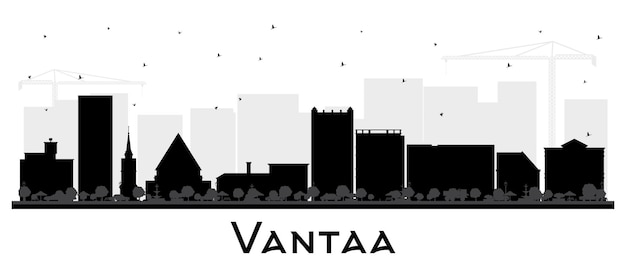 Vecteur silhouette de l'horizon de la ville de vantaa finlande avec des bâtiments noirs isolés sur le paysage urbain blanc de vantaa avec des monuments concept d'affaires et de tourisme avec une architecture moderne et historique