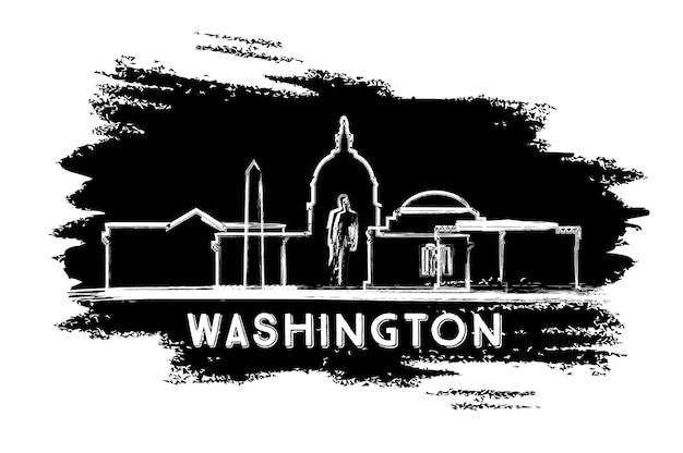 Silhouette D'horizon De Washington Dc. Croquis Dessiné à La Main. Illustration Vectorielle. Concept De Voyage D'affaires Et De Tourisme Avec Architecture Historique. Image Pour La Bannière De Présentation Et Le Site Web.