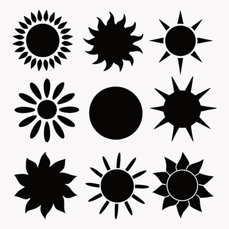 Vecteur la silhouette de l'icône du soleil isolée sur un fond blanc