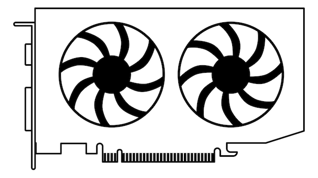 Silhouette, De, Informatique, Carte Graphique, Pour, Pc, à, Deux, Ventilateurs, Isolé, Blanc, Fond Clipart