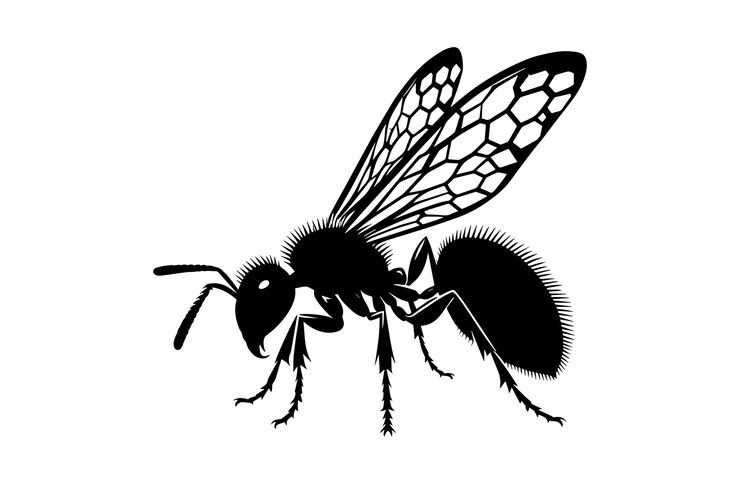 Vecteur silhouette d'un insecte ressemblant à une guêpe avec des ailes détaillées