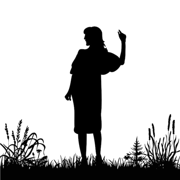 Vecteur silhouette isolée de vecteur de fille dansant sur la nature sur fond blanc