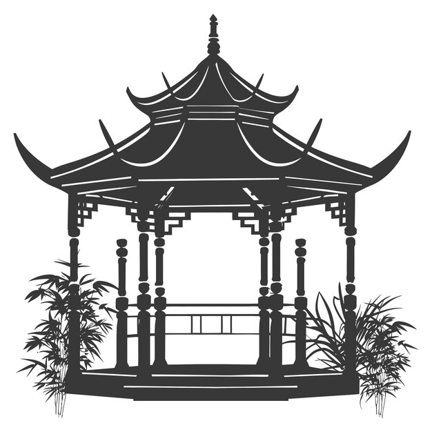 Vecteur silhouette de jardin gazebo en bambou couleur noire seulement