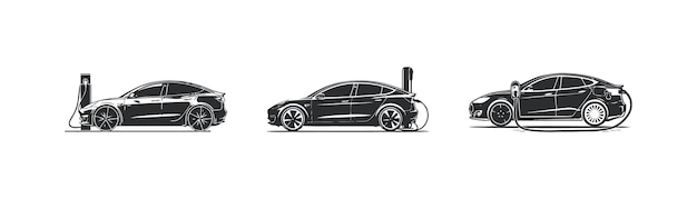 Vecteur silhouette d'un jeu d'icônes de charge de voiture tesla conception d'illustration vectorielle