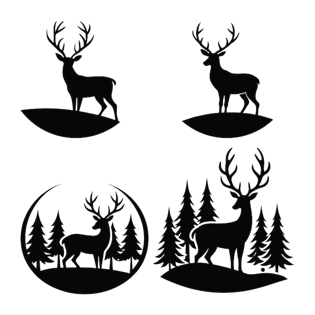 silhouette de jeune cerf à longues cornes dans le faisceau de vecteurs forestiers