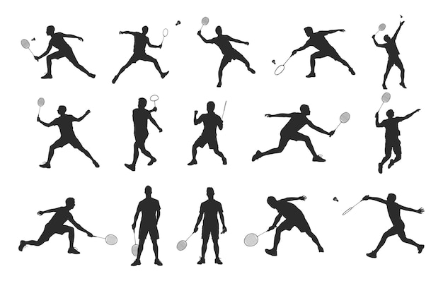 Vecteur silhouette de joueur de badminton silhouettes de joueur de badminton clipart