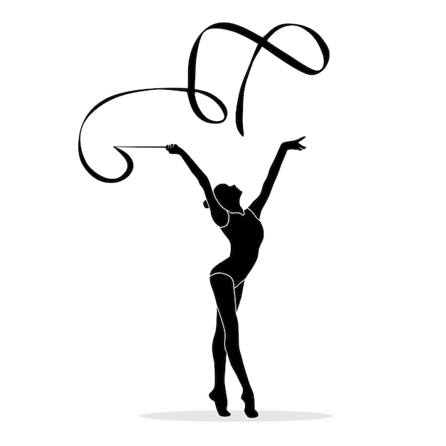 Vecteur silhouette de joueur féminin de gymnaste rythmique avec ruban