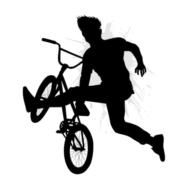 Vecteur silhouette d'un joueur de vélo bmx faisant du freestyle dans l'air illustration vectorielle