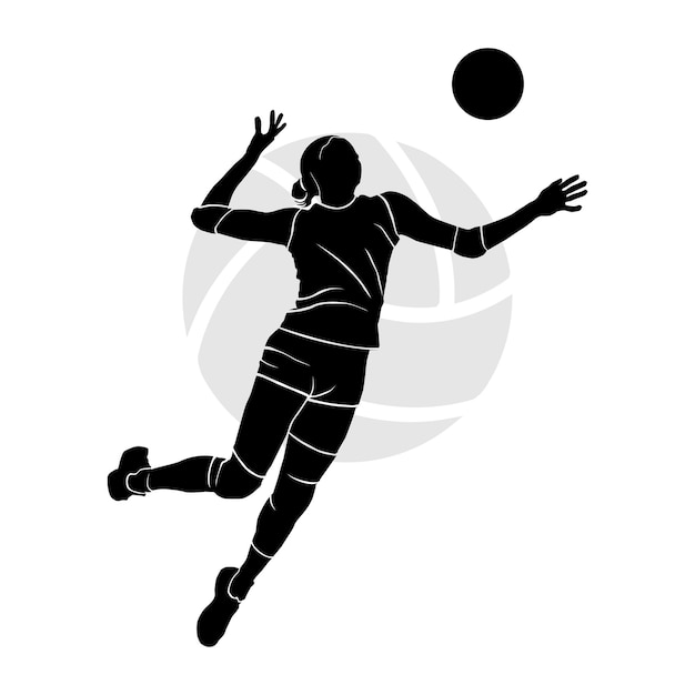 Silhouette De Joueuse De Volley-ball Fille Sautant Et Frappant La Balle. Illustration Vectorielle