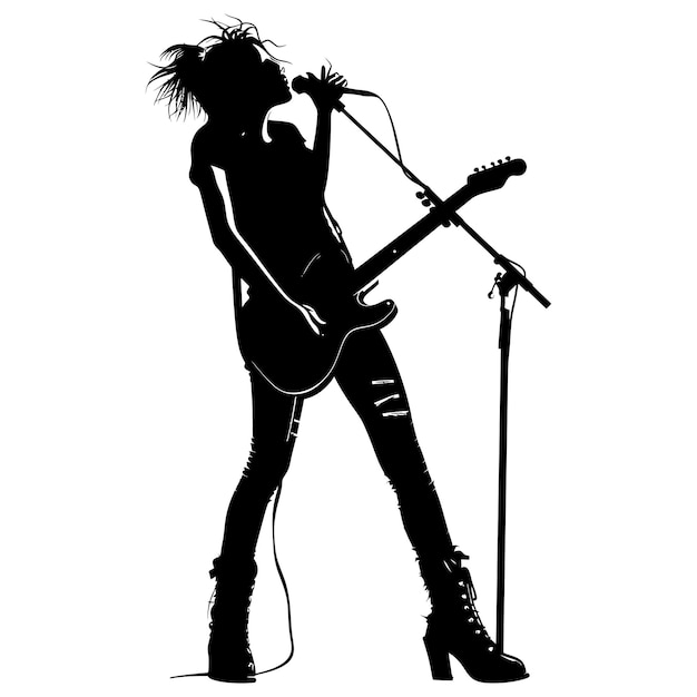 Vecteur silhouette lady rocker dans la couleur noire uniquement plein corps