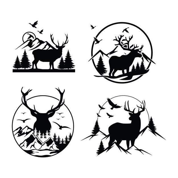 Silhouette de logo de montagne de cerf Logo de chasse au cerf Conception de chemise de chasse de saison de chasse