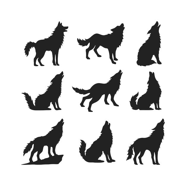 Silhouette De Loup Hurlant Isolée Sur Un Logo D'animal Sauvage Blanc Avec Une Image De Vecteur De Loup