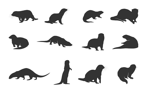 Silhouette de loutre Silhouette mignonne de loutres Silhouette d'une loutre de mer Illustration vectorielle de la loutre