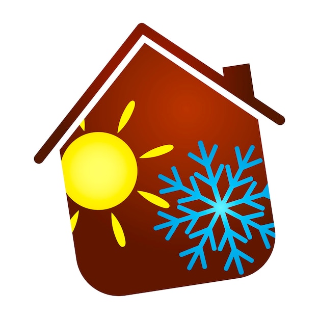 Vecteur silhouette de maison de climatiseur de flocon de neige et de soleil