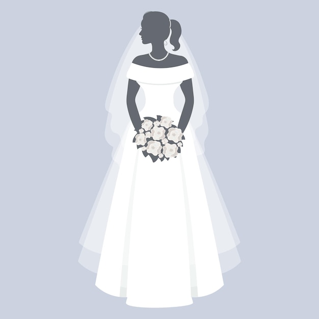 Vecteur silhouette de la mariée dans une robe de mariée modèle d'illustration de mariage de luxe pour les cartes d'invitation