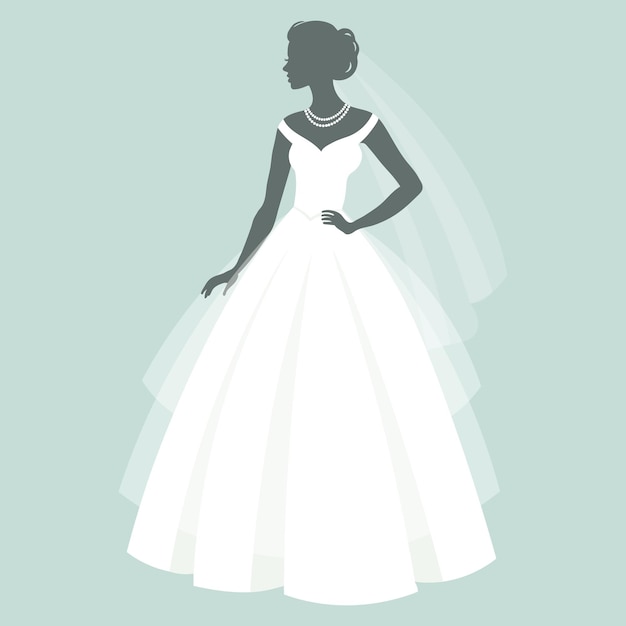 Vecteur silhouette de la mariée dans une robe de mariée modèle d'illustration de mariage de luxe pour les cartes d'invitation