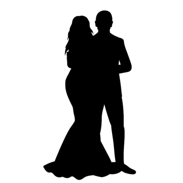 Vecteur silhouette de la mariée et du marié sur un vecteur de fond blanc