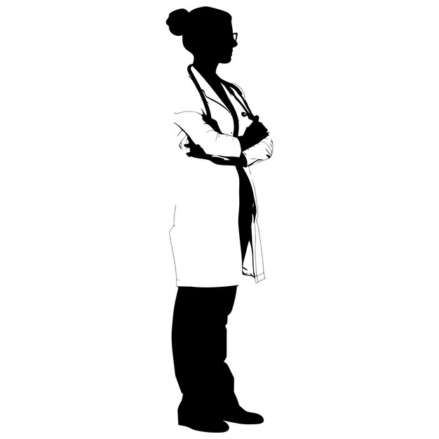 Vecteur silhouette médecin femme corps entier couleur noire seulement