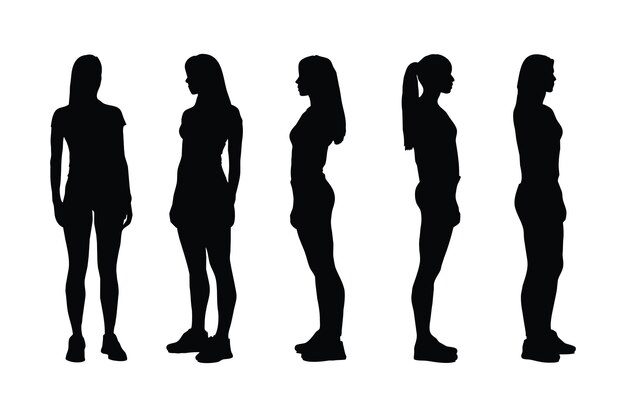 Vecteur silhouette de modèle féminin sur fond blanc acteurs de fille posant dans différentes positions ensemble de silhouette de modèle féminin acteurs de mode féminine avec des visages anonymes collection de silhouette d'actrice