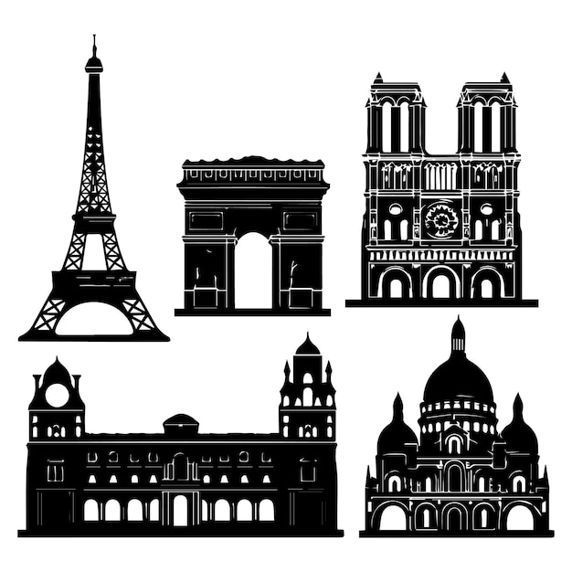 Silhouette monochrome de l'horizon de Paris Illustration vectorielle