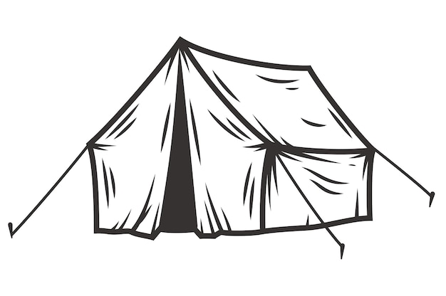 Silhouette monochrome de tente de camping pour voyageur