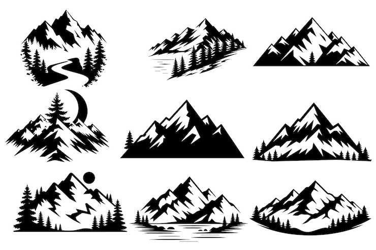 Vecteur silhouette de montagne en randonnée