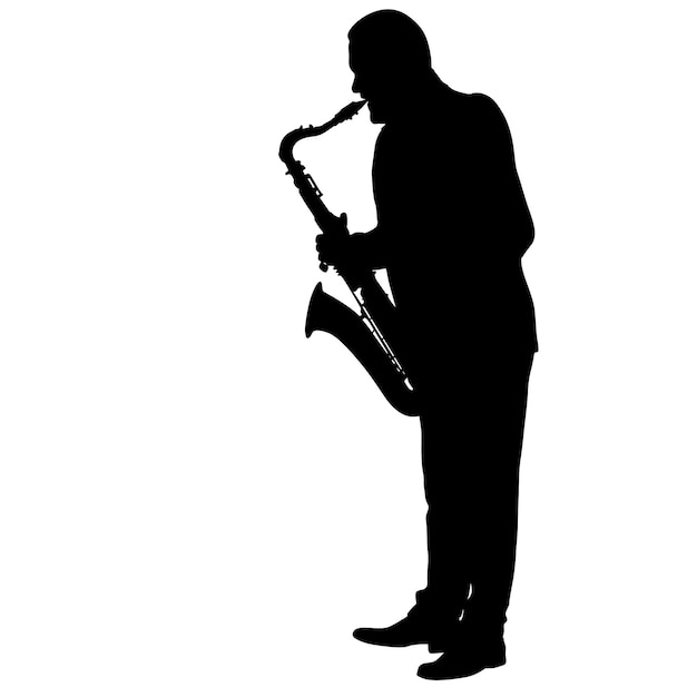 Vecteur silhouette de musicien jouant du saxophone sur fond blanc