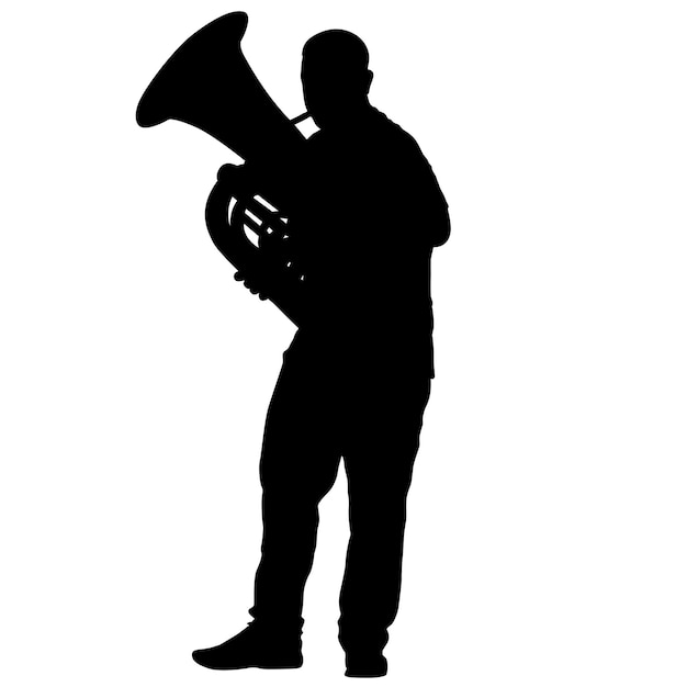 Silhouette de musicien jouant du tuba sur fond blanc