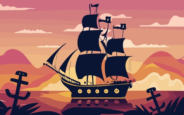 Vecteur une silhouette d'un navire pirate