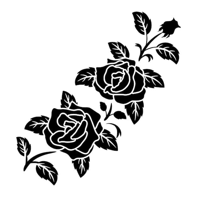 Silhouette noir motif fleur rose