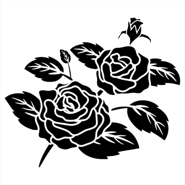 Silhouette noir motif fleur rose