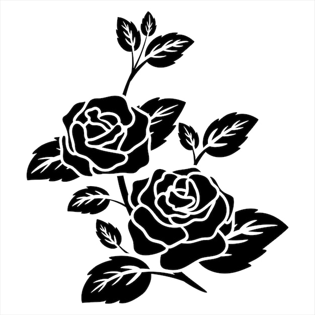 Silhouette noir motif fleur rose