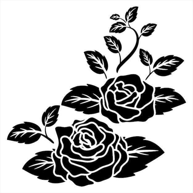 Silhouette noir motif fleur rose