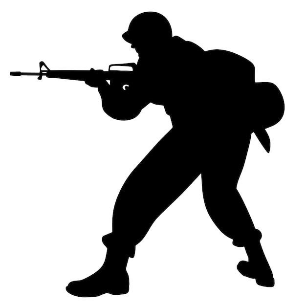 Vecteur silhouette noire et blanche d'un soldat avec une arme un soldat des forces spéciales