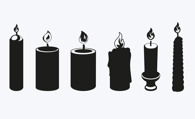 Vecteur silhouette noire de la bougie avec des flammes de feu