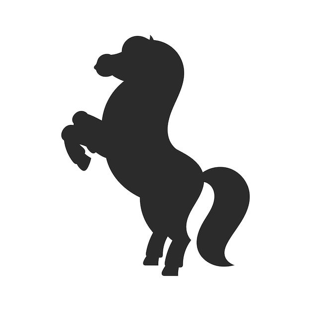 Vecteur silhouette noire cheval cabré l'animal de la ferme se dresse sur ses pattes postérieures style de dessin animé illustration vectorielle plane simple