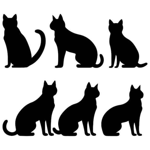 La silhouette noire du chat d'Oliver Le dessin à la main des animaux et l'illustration vectorielle