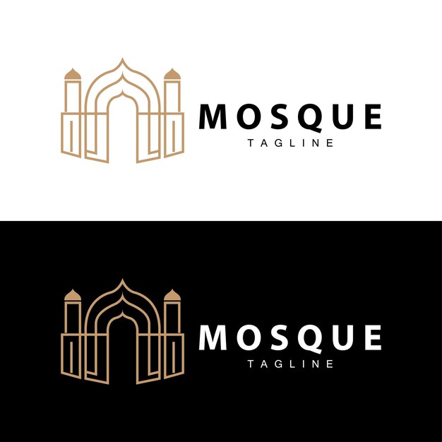 Vecteur la silhouette noire du lieu de culte islamique est un modèle de logo de mosquée moderne et minimaliste.