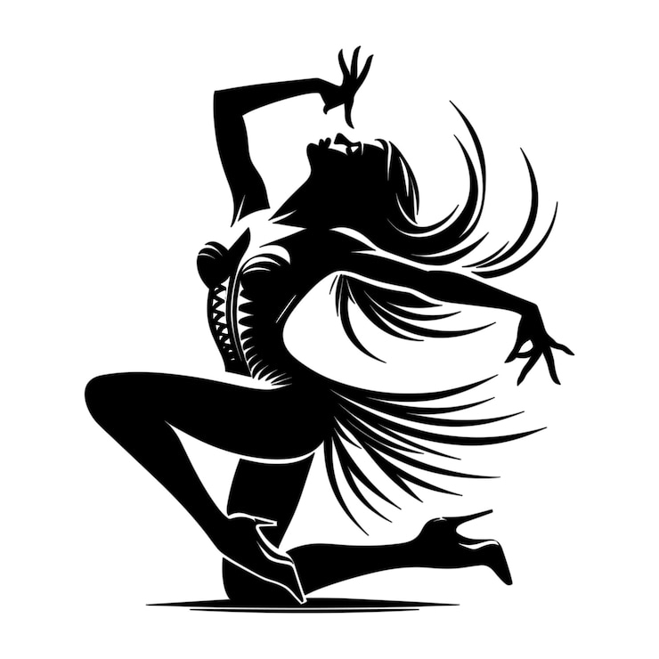 Vecteur silhouette noire du vecteur de la danseuse de jazz
