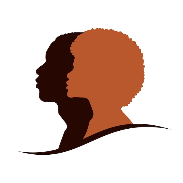 Vecteur silhouette noire de femme et d'homme. visage africain de beau couple. illustration vectorielle