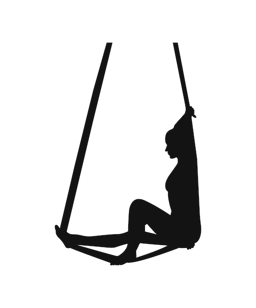 Vecteur silhouette noire de fille dans un hamac de yoga