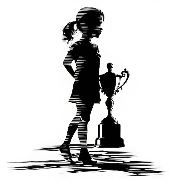 Silhouette noire d'une fille avec une tasse sur fond blanc