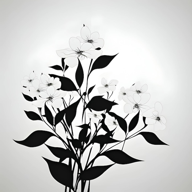 Silhouette noire d'une fleurs sur fond blanc