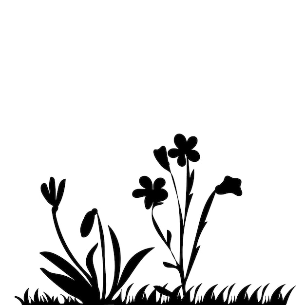 Silhouette Noire De Fond Blanc Des Plantes Et Des Fleurs D'herbe