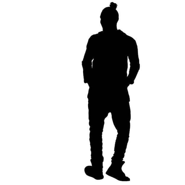 Silhouette noire homme debout sur fond blanc