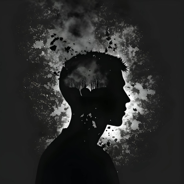 Vecteur silhouette noire d'un homme sur fond sombre