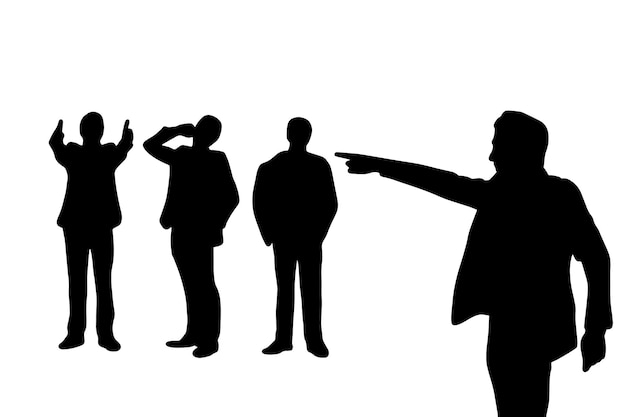 Vecteur silhouette noire d'hommes d'affaires homme pointant du doigt différentes poses